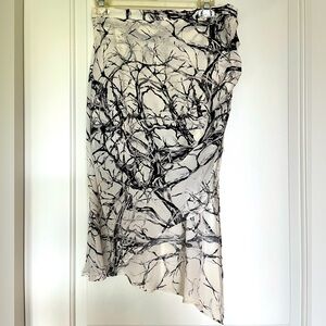 Haute Hippie black and white branches mini skirt with silk chiffon overlay